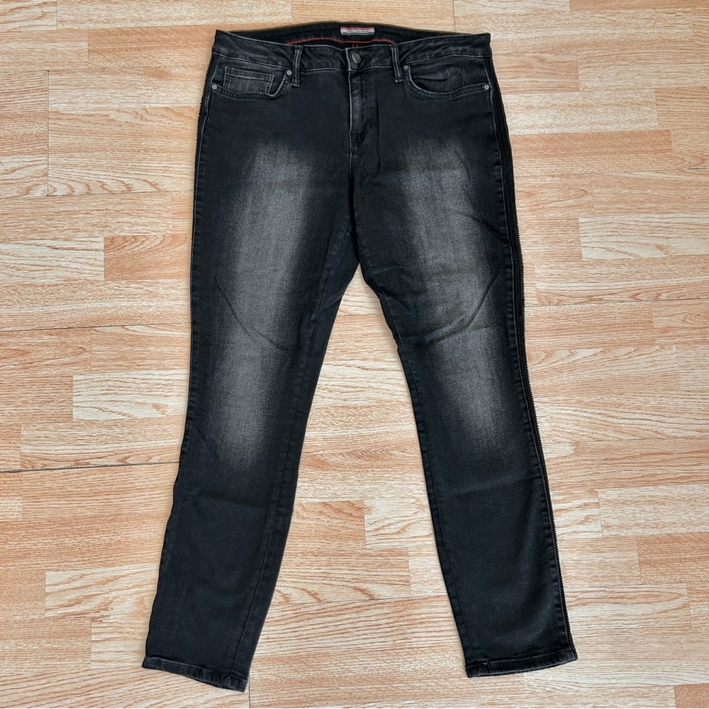 Tommy Hilfiger Black Denim Beaded Sides Stretch Denim Skinny Jeans 10